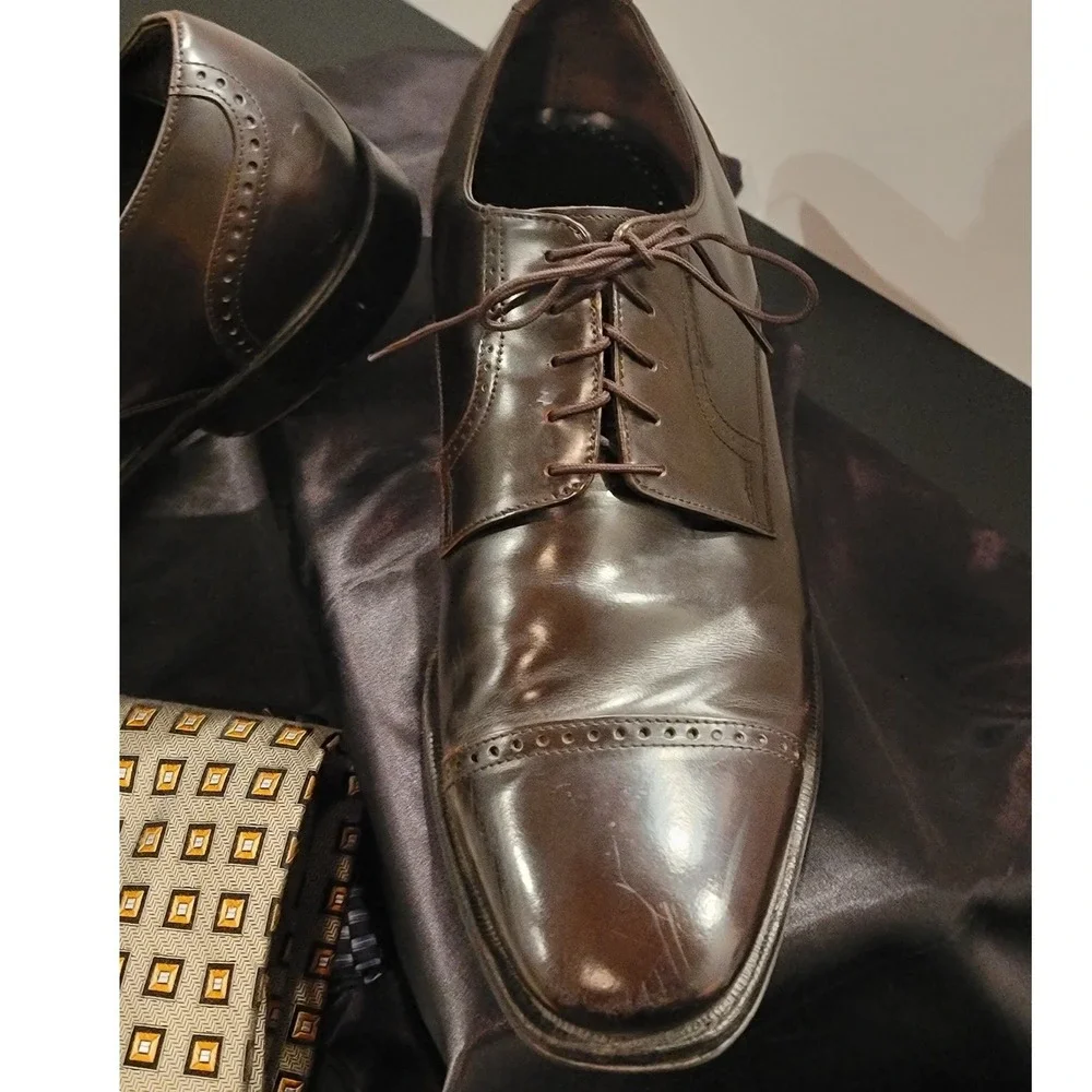 Johnston & Murphy Mens 10.5‎ W Brown Leather Cap Toe Shoes Trampoline Comfort